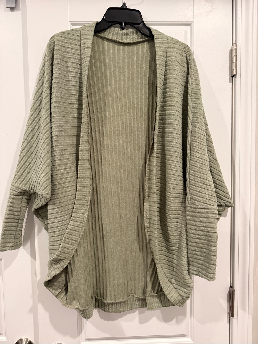 Light Sage Ribbed Open-Front Women’s Cardigan Sweater
